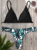 Padded Leaf Print Ladder Cut Bikini