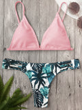 Padded Leaf Print Ladder Cut Bikini