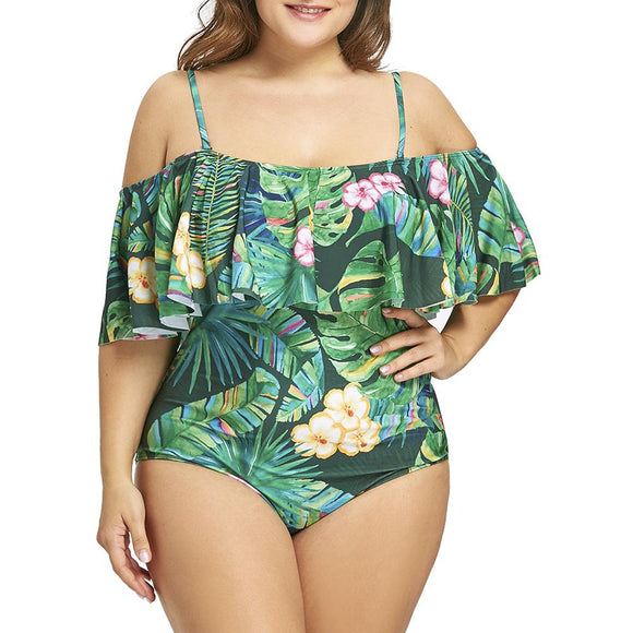 Plus Size Printed Tropical Swimsuit - Summer Haul 2K18