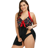 Retro Plus Size Halter Cherry Tankini Set Women Swimsuit