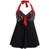 Retro Plus Size Halter Cherry Tankini Set Women Swimsuit
