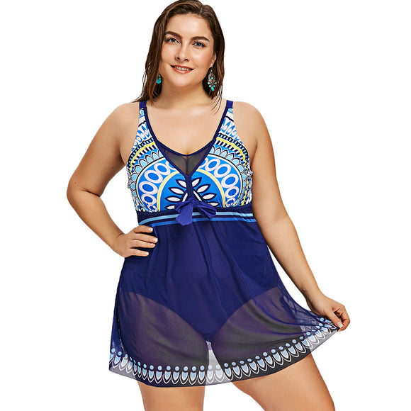 Plus Size Aztec Print Skirted One Piece Swimsuit