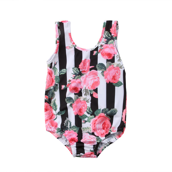 New Toddler Floral Striped Swimsuit