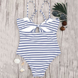 New Style Striped Knot Front Cutout One Piece Swimsuit