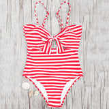 New Style Striped Knot Front Cutout One Piece Swimsuit