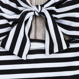 New Style Striped Knot Front Cutout One Piece Swimsuit